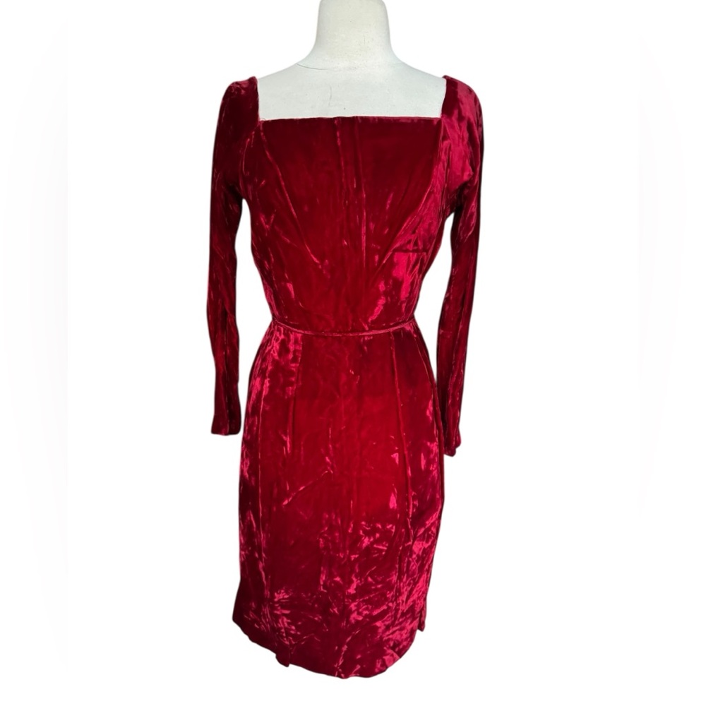 Deadstock NWT 1950s/60s Another Ann Barry Jr. Red Crushed Velvet Wiggle Dress